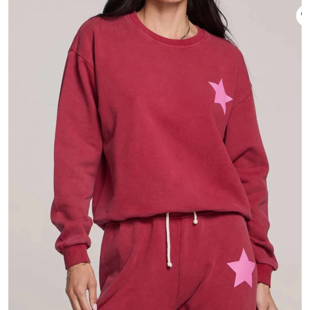Saltwater Luxe Perry Pullover Sweatshirt Crimson Red Star Small- Athleisure
